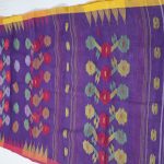 Purple Multicolor Floral Cotton Saree with Yellow Border