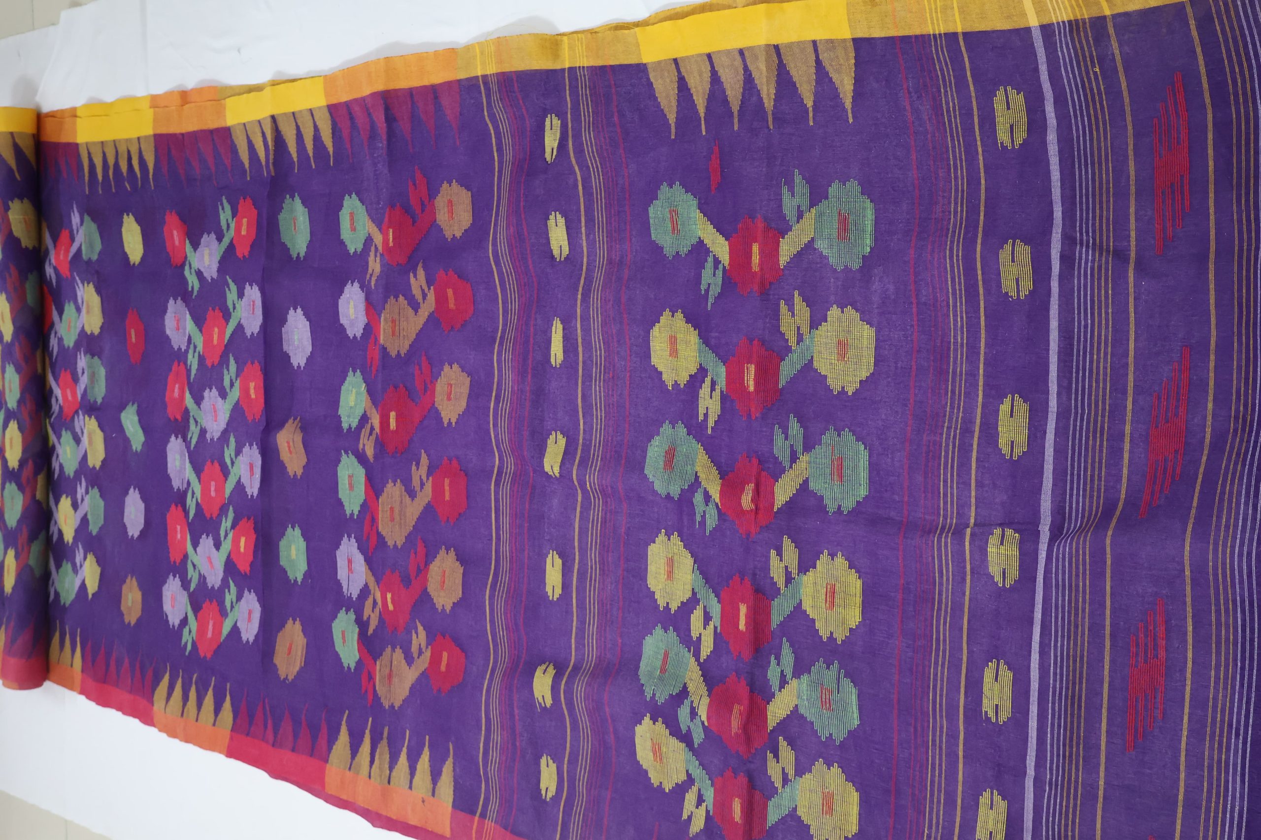 IMG-20260127-WA0017 Purple Multicolor Floral Cotton Saree with Yellow Border - Image 1