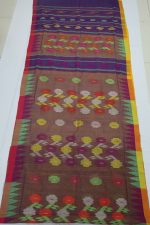 Brown Multicolor Floral Cotton Saree with Contrast Border - Image 2
