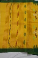 Mustard Yellow Floral Cotton Saree with Green Border - Image 4
