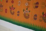 Orange Printed Cotton Saree with Green Border & Multicolor Floral Motifs - Image 3