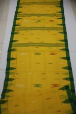 Bright Yellow Cotton Saree with Green Ikat Border - Image 4