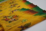 Mustard Yellow Floral Cotton Saree with Green Border - Image 3
