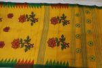 Yellow Floral Cotton Saree with Green Contrast Border - Image 2
