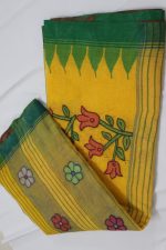 Yellow Floral Cotton Saree with Green Border