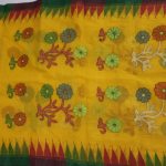 Mustard Yellow Multicolor Floral Cotton Saree with Green Border